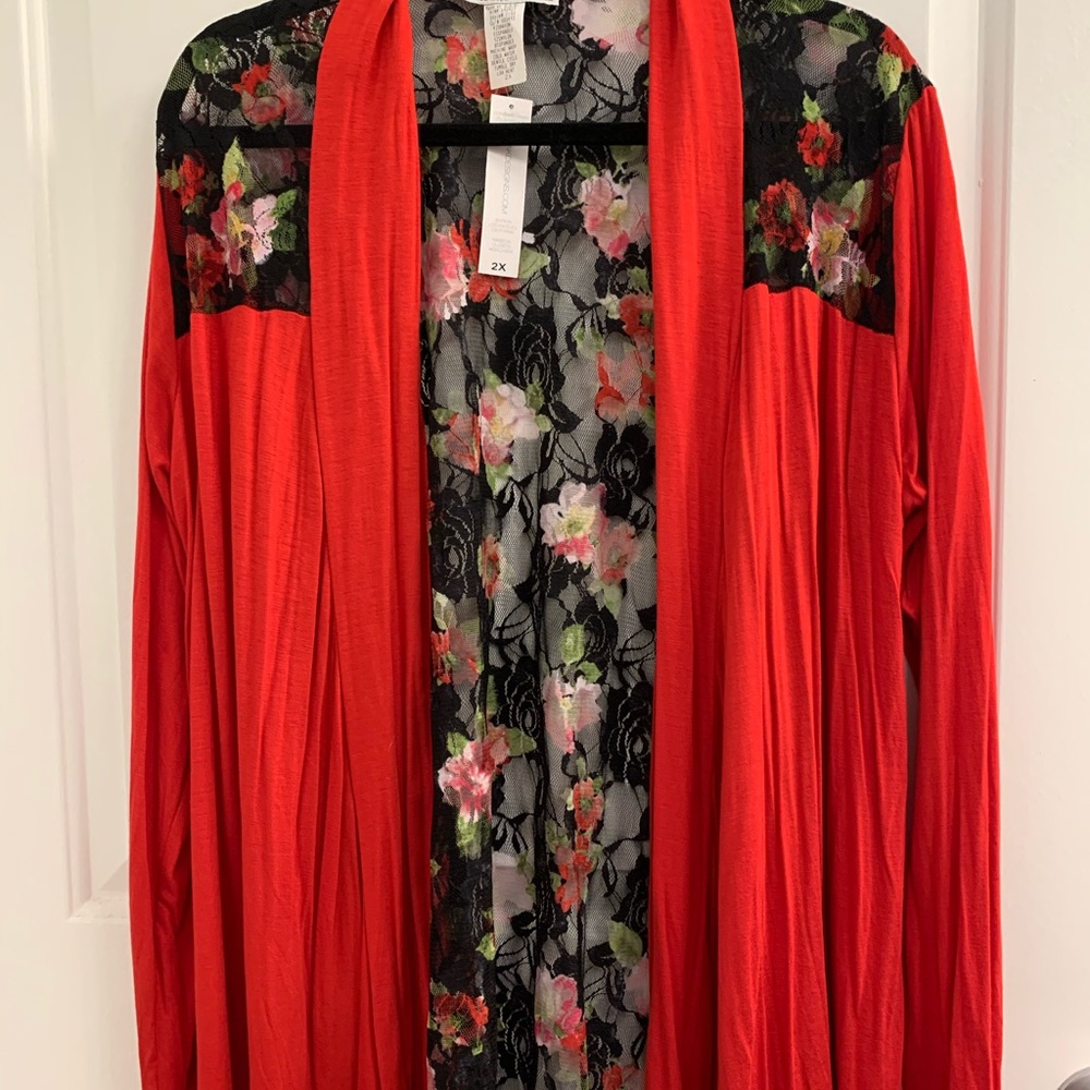 SWAK Long-sleeve Cardigan w/ Lace Panels